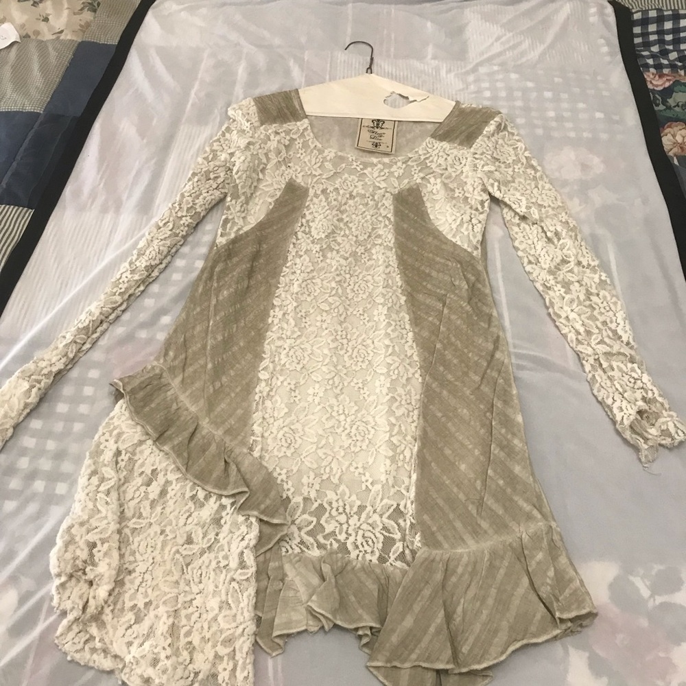 Fleur de Lis Small Pale Light Olive with Lace Dress
